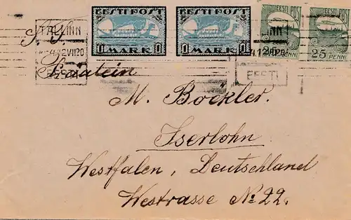 Estland: 1920 Brief von Tallinn nach Iserlohn