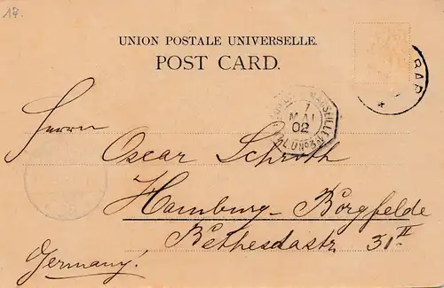 Zanzibar 1902: post card Native huts to Hamburg