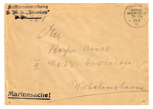 1915: KDMSP No 69, Marinesache, Kassenverwaltung Breslau, Kommando Wilhelmshaven