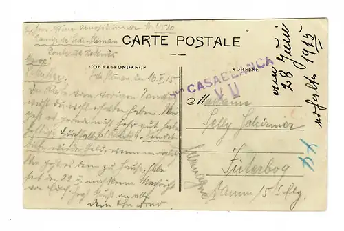1915: Camp Sidi-Sliman, carte de visite interne par Jüterbog, censure