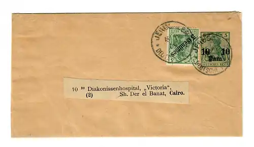 1905/08: Streifband Jerusalem an Diakonissenhospital Cairo, siehe Beschreibung