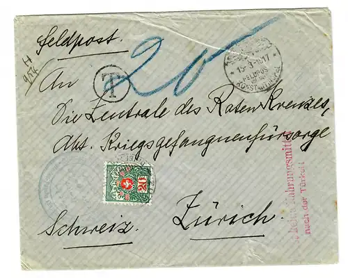 1917 Konstantinopel FP MIL MISS, Soldatenheim Haidar-Pascha n ach Zürich an RK
