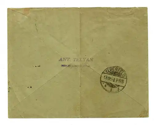 1889/94: 10 Pfg Couronne/Aigle 4x comme coureur, lettre R Constantinople-Elberfeld