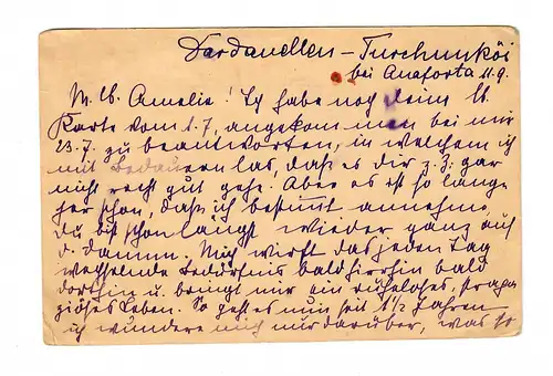 1915: Turchunköl bei Anafort an den Dardanellen, türk. Antwortkarte als FP-Karte