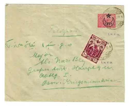 1918: Lettre de FP au Ministère de la Guerre Osman avec une censure pour les officiers