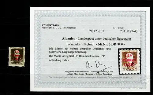 Albanie Min. 5 DD, double impression, **, post-frais, BPP résultats