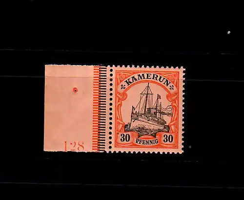 Kamerun MiNr. 12, PlattenNr. 128, postfrisch, ** mit Anlagepunkt