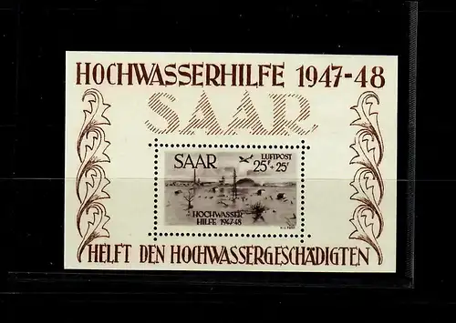 Saarland: MiNr. Block 1 + 2, postfrisch, **, Hochwasserhilfe