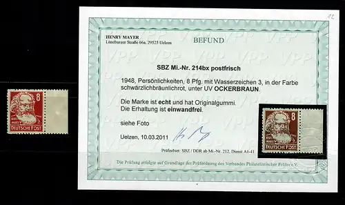 SBZ: MiNr. 214 bx Ockerbraun, postfrisch, **