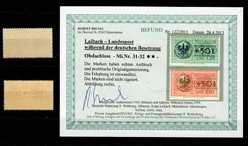 Laibach: SDF: MiNr. 31-32, **, frais de port