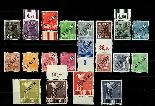 Berlin: MiNr. 1-20, **, postfrisch, teils mit Randstücken,  BPP Attest