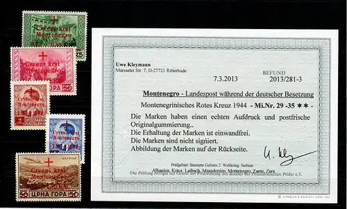 Montenegro: MiNr. 29-35, Rotes Kreuz, postfrisch, **, BPP Befund