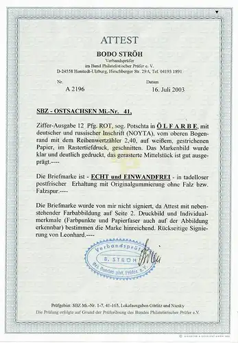 SBZ Est-Saxe: Min. 41, post-freeich, ** Oberrand, BPP Attest