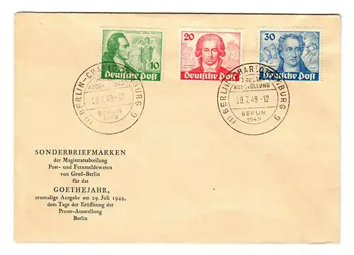 Berlin: Min. 61-63, Goetheandre, FDC Berlin, Stamp spécial