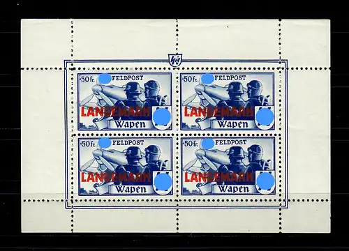 Flämische Legion: MiNr. XX A, Kleinbogen, postfrisch, **, Langemark