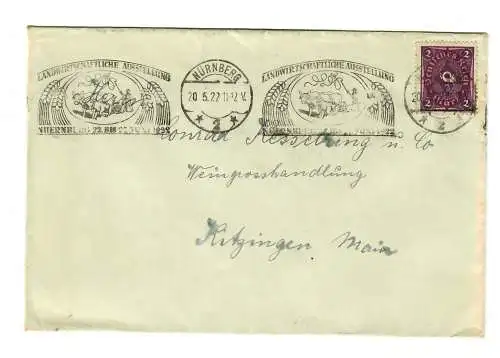 Lettre 1922 Nuremberg, Exposition agricole, à la cave Kitzingen