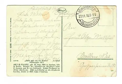 Carte de vue Königsbrück "L'or, je donne pour le fer" 1916