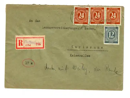 Enregistrer Hoffenheim/Sennsheim / Baden vers Karlsruhe 1947