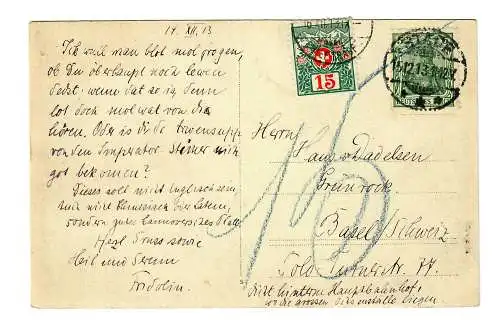 Foto-Ansichtskarte aus Stade nach Basel mit Nachgebühr/Taxe 1913