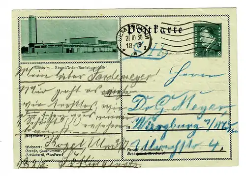 Ganzsache Mannheim/Ulm nach Würzburg 1930