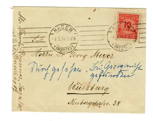 Lettre 4.3.1924 de Hagen à Würzburg