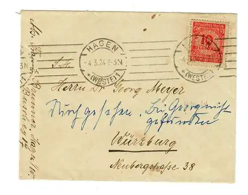 Lettre 4.3.1924 de Hagen à Würzburg