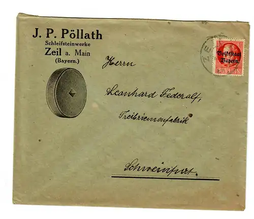 3x Briefe Zeil am Main nach Schweinfurt, Schleifsteinwerke