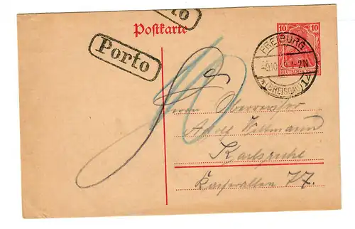 Entier 1919 Fribourg vers Karlsruhe, Nachporto