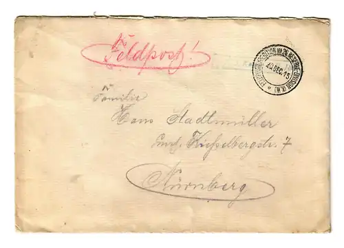 Feldpostbrief 1915 Feldpostexpedition der 26. Reserve Division nach Nürnberg