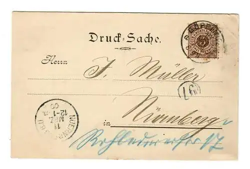 Postkarte Drucksache Göppingen, Wasch- Wichsefabrik1900 nach Nürnberg