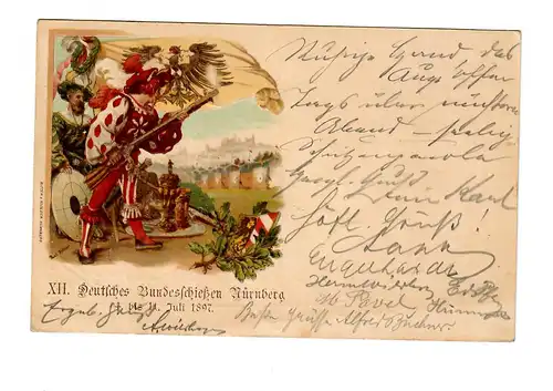 Ganzsache XII. Deutsches Bundesschießen Nürnberg 1897 nach Kitzingen