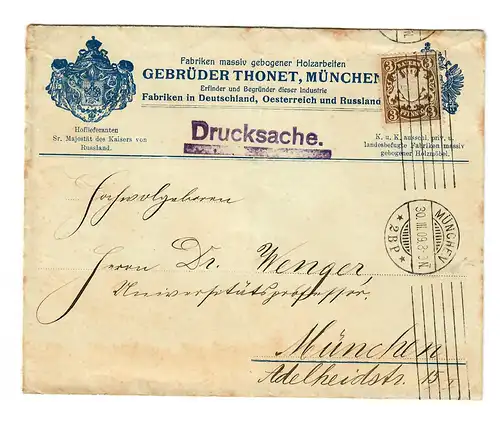 Drucksache  Holzarbeiten 1909 von München, Ortsbrief