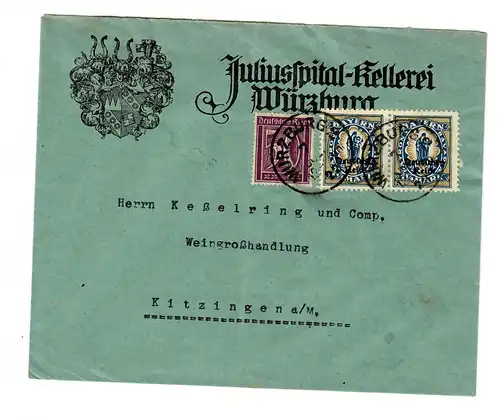 Juliusspital Kellerei Würzburg 1922 an Weingroßhandlung Kitzingen