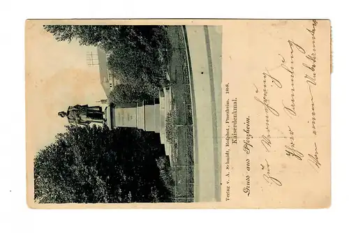 Salutation de Pforzheim, carte de vue 1899, Monument Kaiserdenkäl vers Bâle avec Taxe