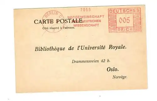 Postkarte Berlin, Notgemeinschaft der dt. Wissenschaft nach Oslo 1934