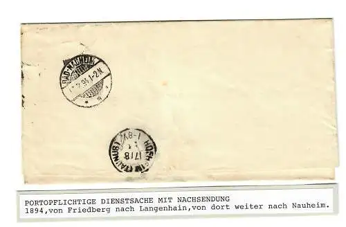 Affaire de service à la charge du port avec envoi de la suite 1894 Friedberg-Langenhain-Nauheim