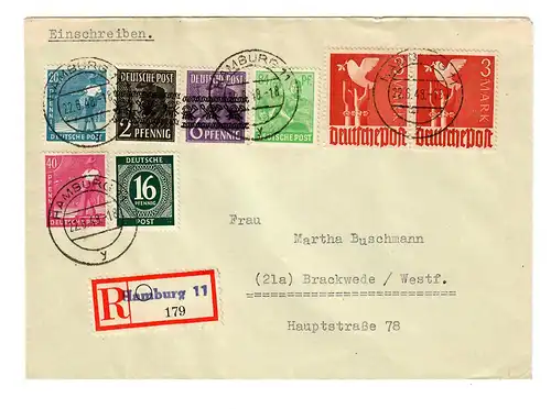 Einschreiben Hamburg 1948 nach Brackwede