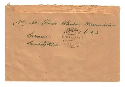 Einschreiben Mannheim 1947 mit Maschinenhalbstempel - Karlsruhe