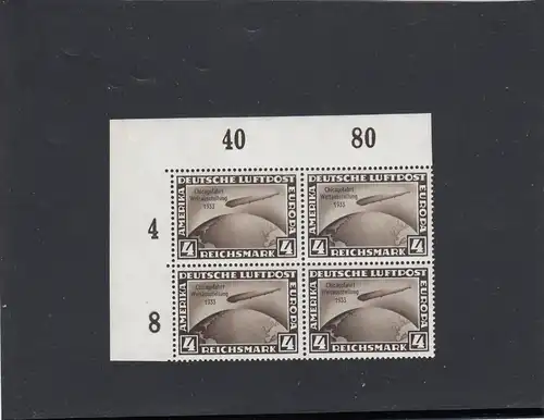 Deutsches Reich, MiNr. 496-498, Chicago 1933, postfrisch, Eckrand Viererblock