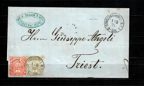 Deutsche Post in der Türkei 1871: NDP Constantinopel nach Triest, Selten