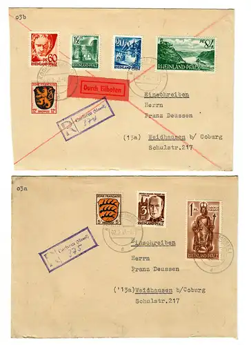 1948: 4x Einschreiben/Eilboten Briefe aus Cochem/Mosel nach Weidhausen/Coburg