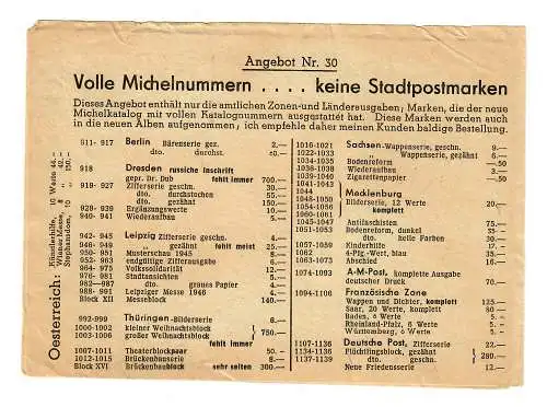 1947: Ganzsache Gross-Bieberau nach Karlsruhe, rückseitig Briefmarkenangebot