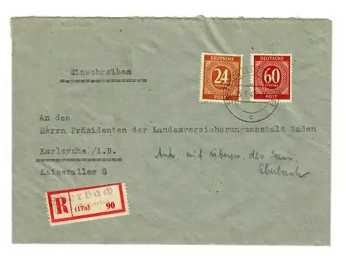 1947: Einschreiben von Eberbach/Heidelberg nach Karlsruhe