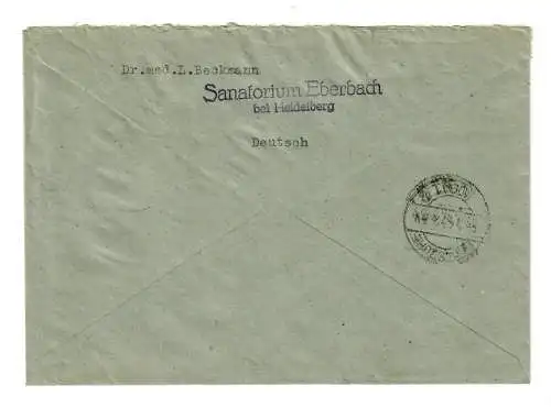 1947: Lettre recommandée de Eberbach/Heidelberg à Karlsruhe