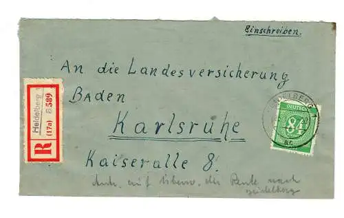 1947: Einschreiben von Heidelberg nach Karlsruhe