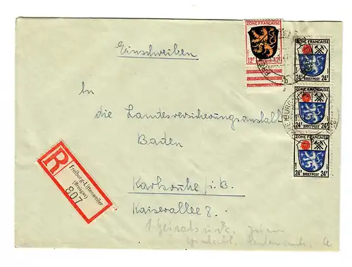 Einschreiben Freiburg Littenweiler 1947 Karlsruhe
