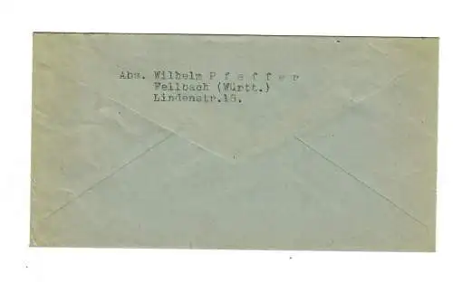 1948 Brief von Fellbach, Sonderstempel Fellbacher Herbst/Wein nach Stuttgart