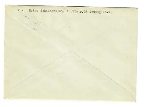 Lettre de Stuttgart en 1959 à Fellbach