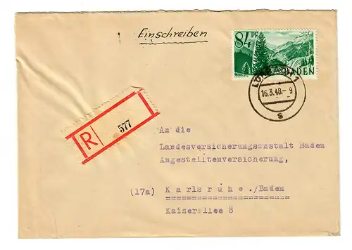 Einschreiben aus Lörrach 1948 nach Karlsruhe