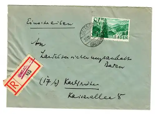 Einschreiben aus Gutach 1947 nach Karlsruhe